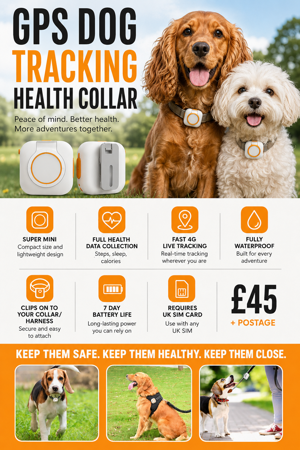 Mini clip on GPS tracking health collar